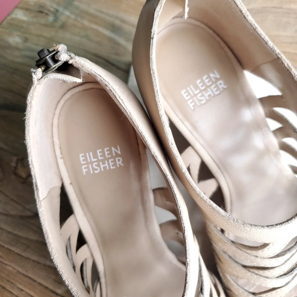 Eileen Fisher Women's Wedge Sandal Leather Tan Size 6